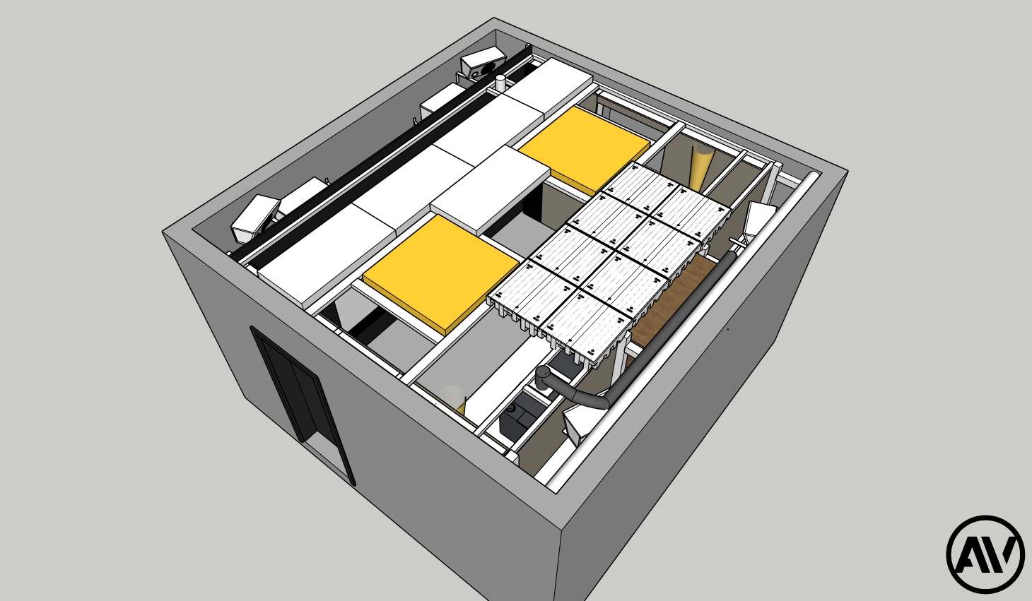 Draufsicht – Deckenabsorber und Bassfallen