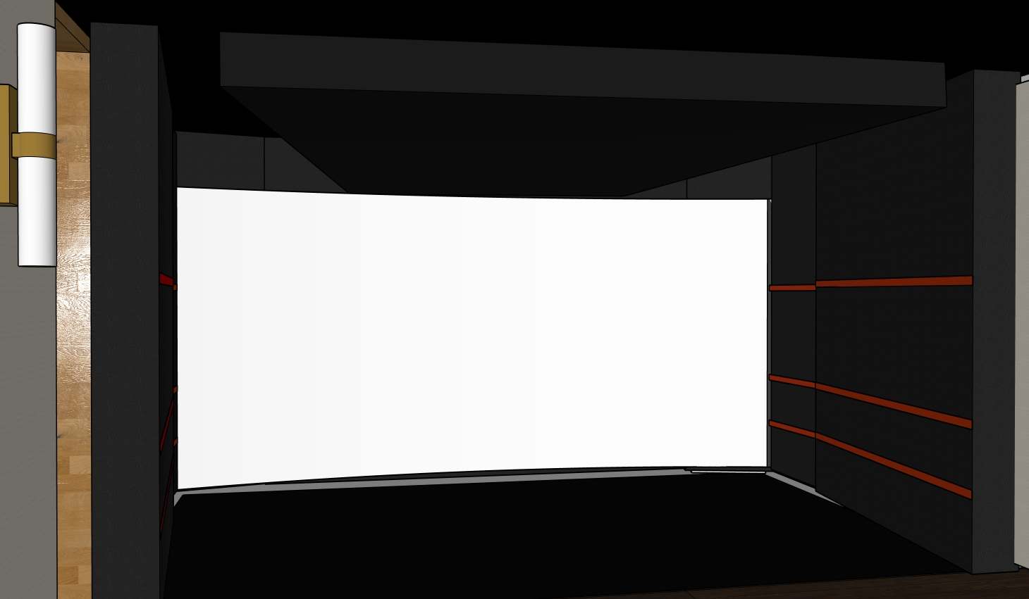 Frontansicht: Leinwandwand und Lichtfugen